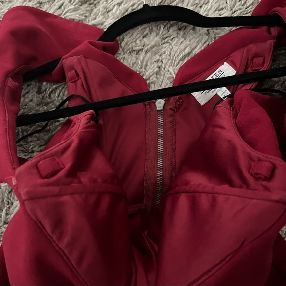 Red Ruffle Hi-Low Midi Bodycon Dress, XS - Picture 7 of 10